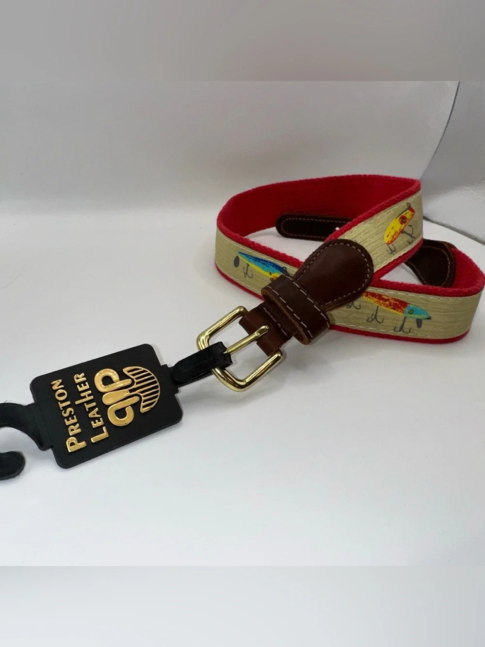 Preston Leather Fishing Lures Belt Solid Brass Buckle Kids Size 24 Made in USA